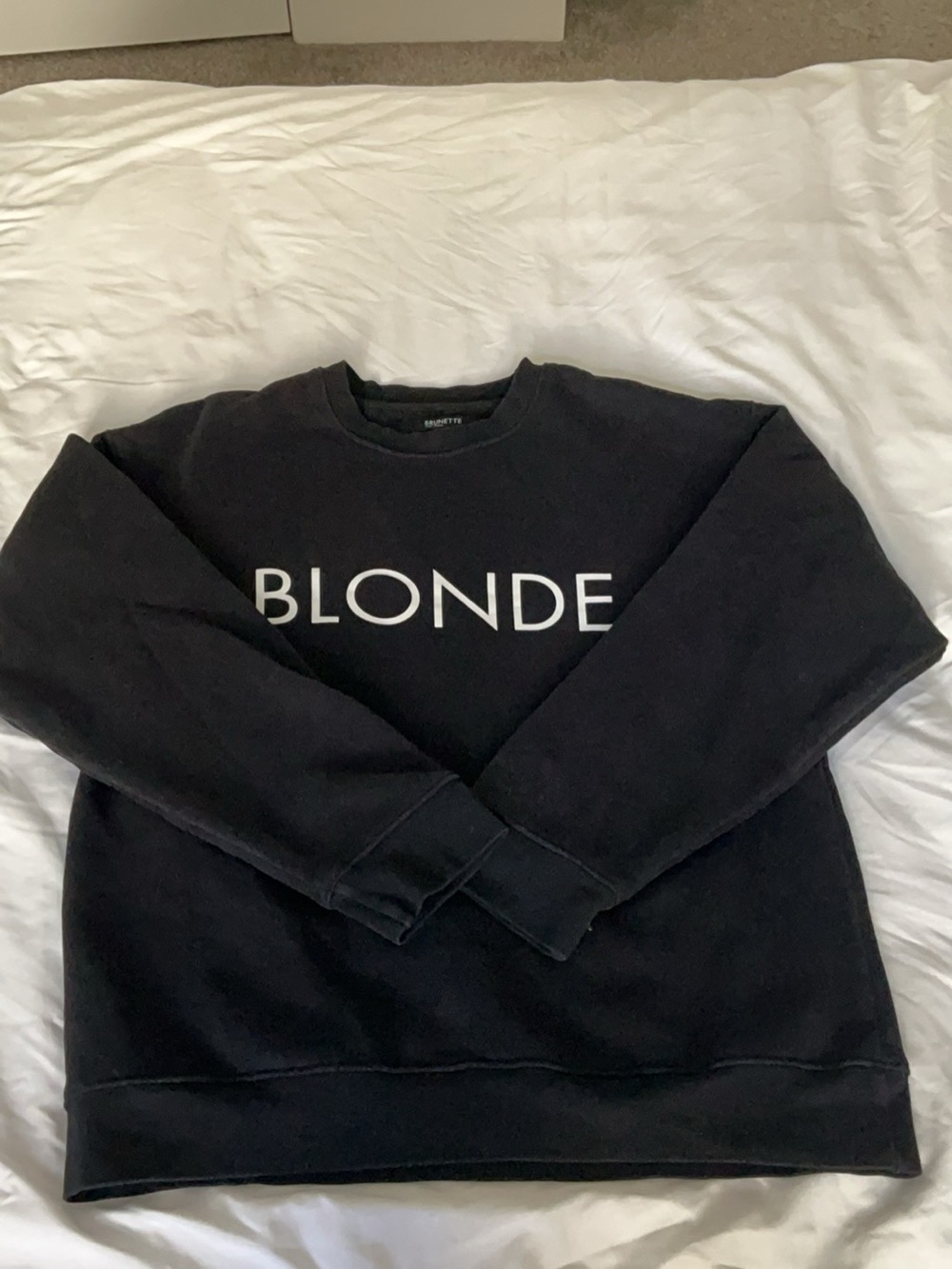 Brunette The Label Black Crewneck Sweatshirt with BLONDE Chest Print